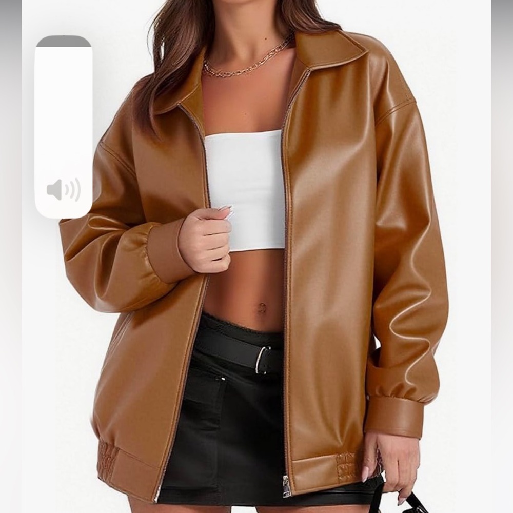 Women's Size Medium Tan Faux Leather Jacket